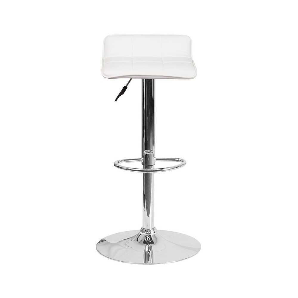 Contemporary White Vinyl Adjustable Height Barstool with Quilted Wave Seat and Chrome Base