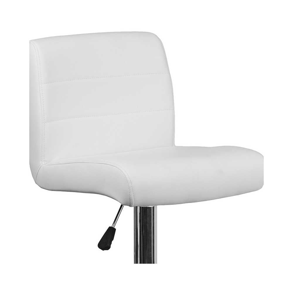 Contemporary White Vinyl Adjustable Height Barstool with Rolled Seat and Chrome Base