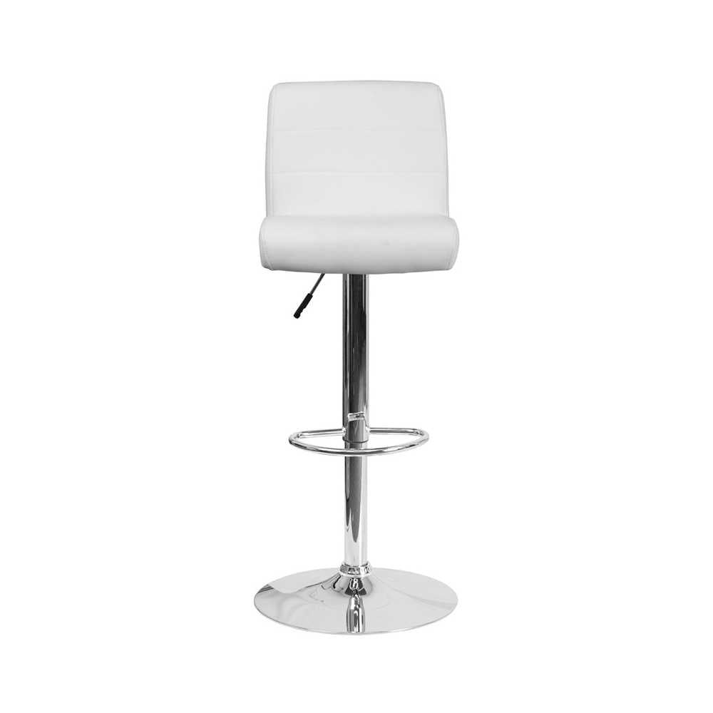 Contemporary White Vinyl Adjustable Height Barstool with Rolled Seat and Chrome Base