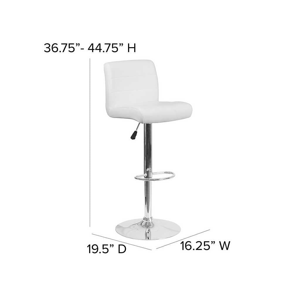 Contemporary White Vinyl Adjustable Height Barstool with Rolled Seat and Chrome Base