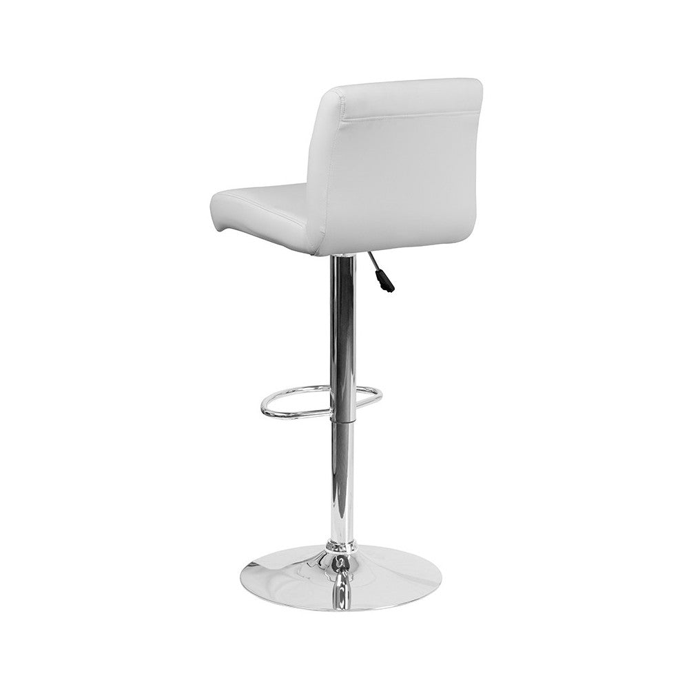 Contemporary White Vinyl Adjustable Height Barstool with Rolled Seat and Chrome Base