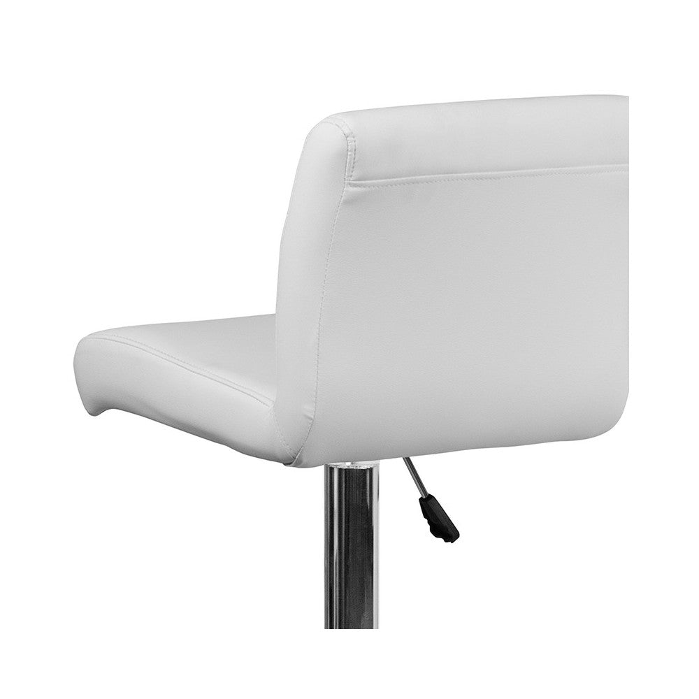 Contemporary White Vinyl Adjustable Height Barstool with Rolled Seat and Chrome Base