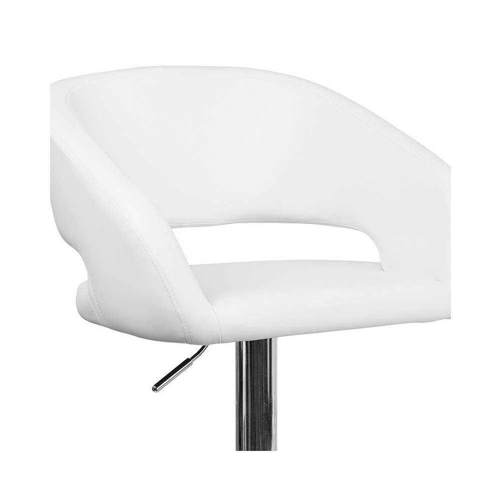 Contemporary White Vinyl Adjustable Height Barstool with Rounded Mid-Back and Chrome Base