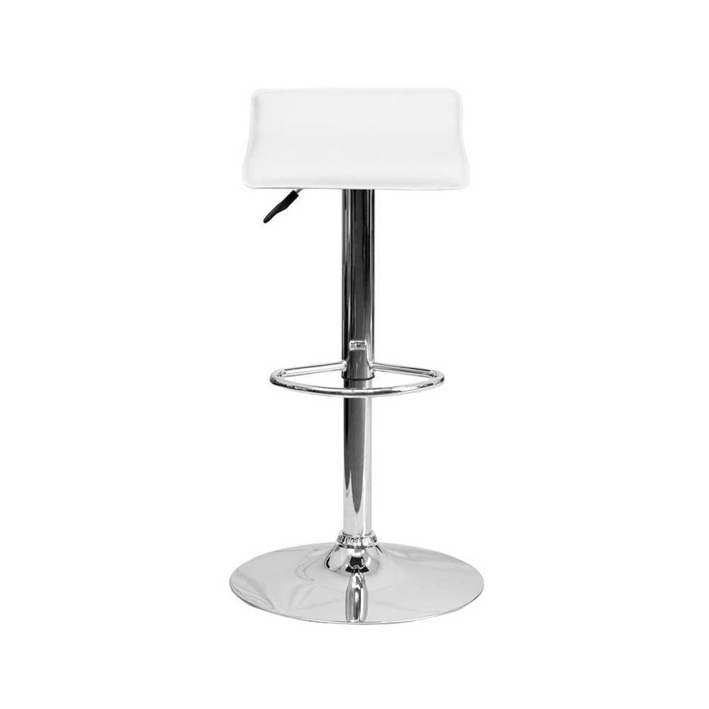 Contemporary White Vinyl Adjustable Height Barstool with Solid Wave Seat and Chrome Base