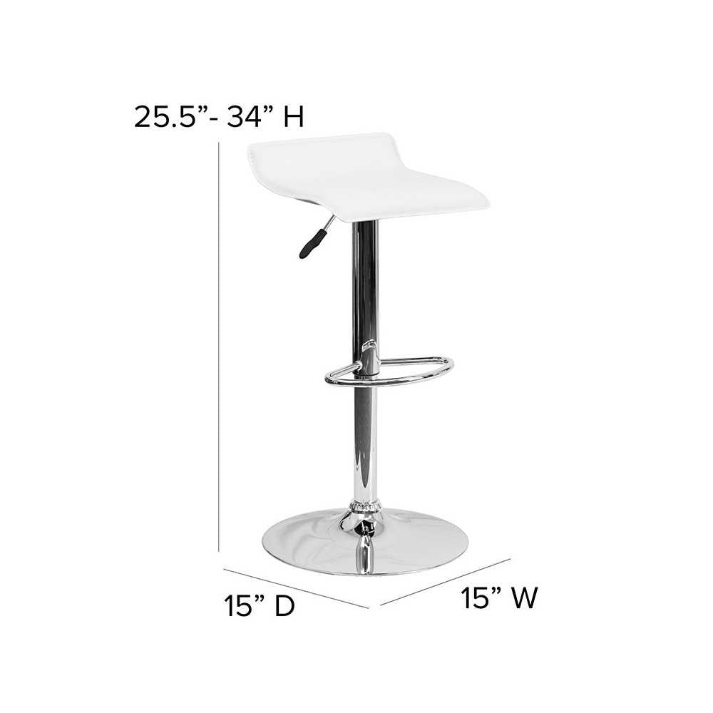 Contemporary White Vinyl Adjustable Height Barstool with Solid Wave Seat and Chrome Base