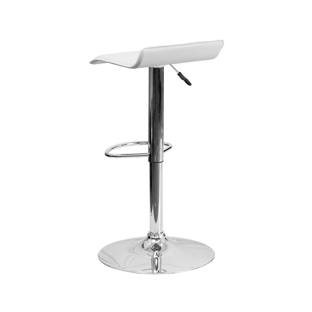 Contemporary White Vinyl Adjustable Height Barstool with Solid Wave Seat and Chrome Base