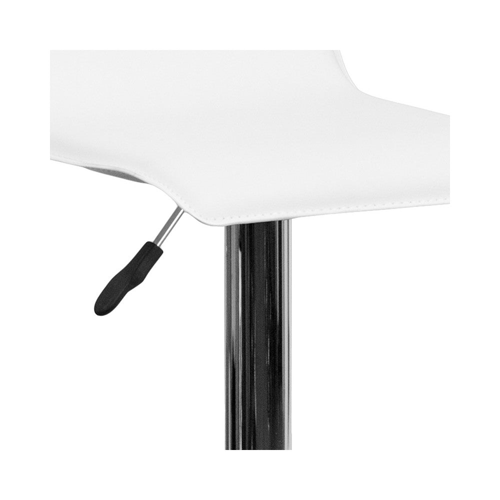 Contemporary White Vinyl Adjustable Height Barstool with Solid Wave Seat and Chrome Base