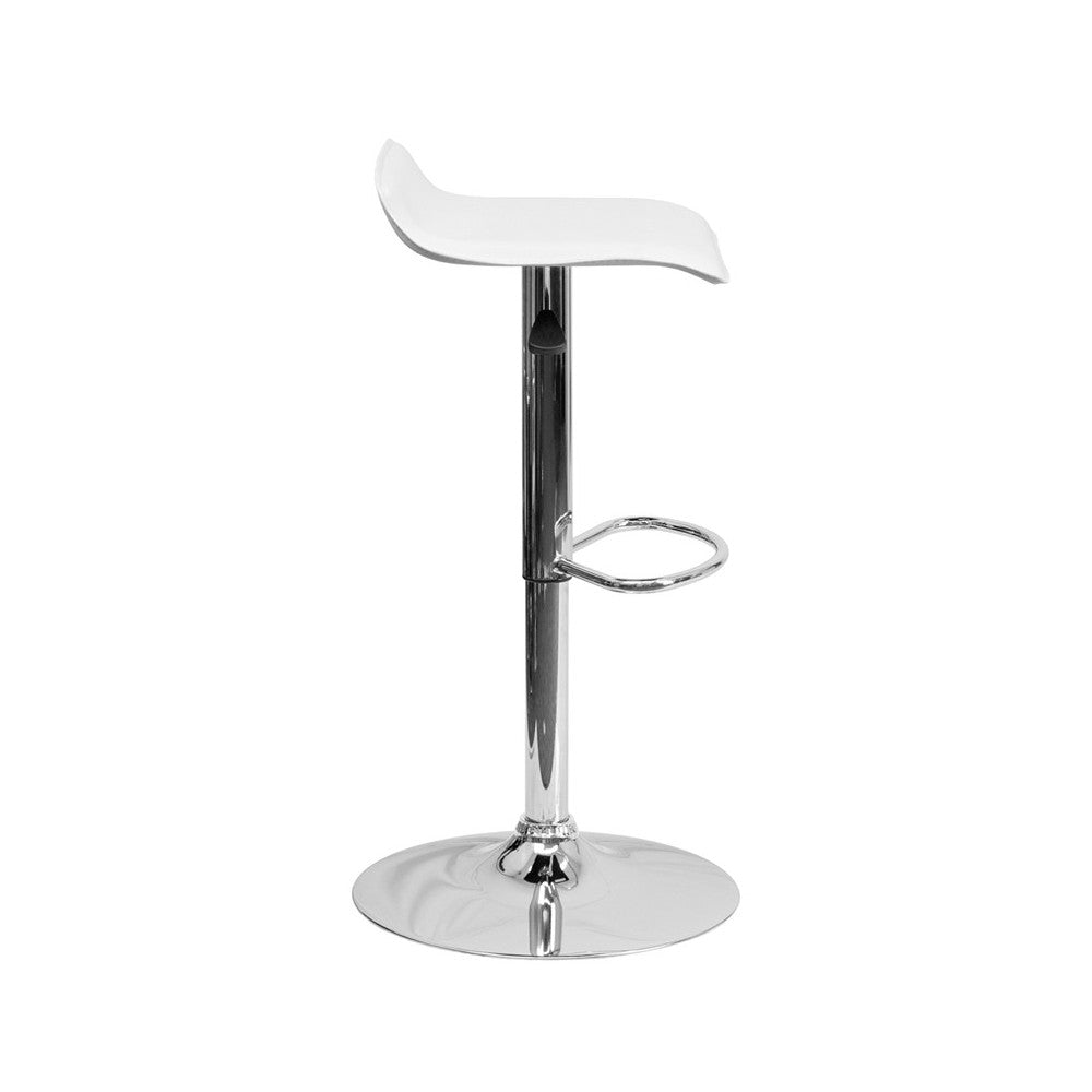 Contemporary White Vinyl Adjustable Height Barstool with Solid Wave Seat and Chrome Base