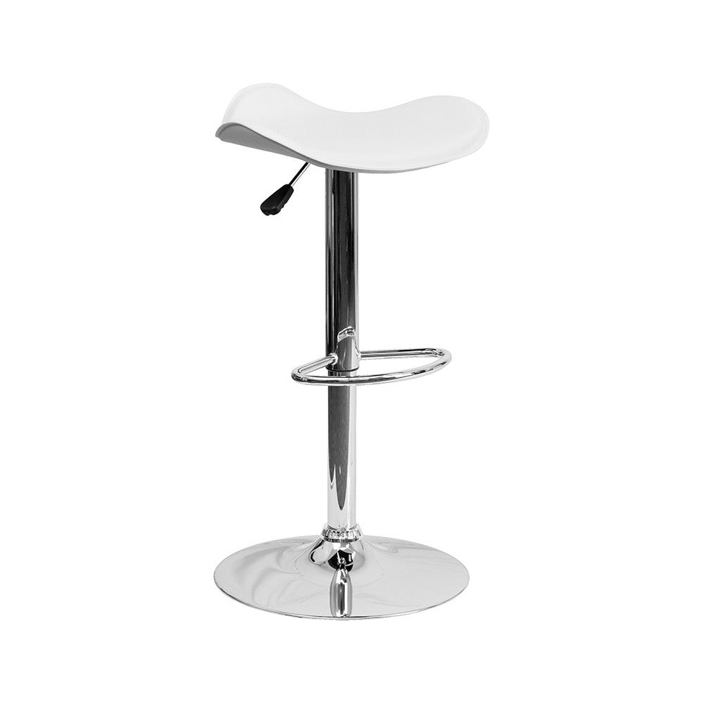 Contemporary White Vinyl Adjustable Height Barstool with Wavy Seat and Chrome Base