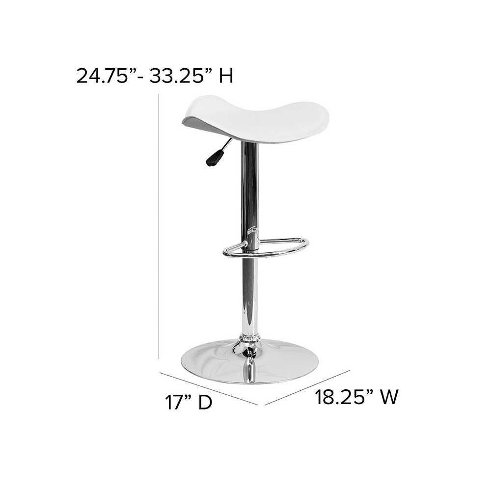 Contemporary White Vinyl Adjustable Height Barstool with Wavy Seat and Chrome Base