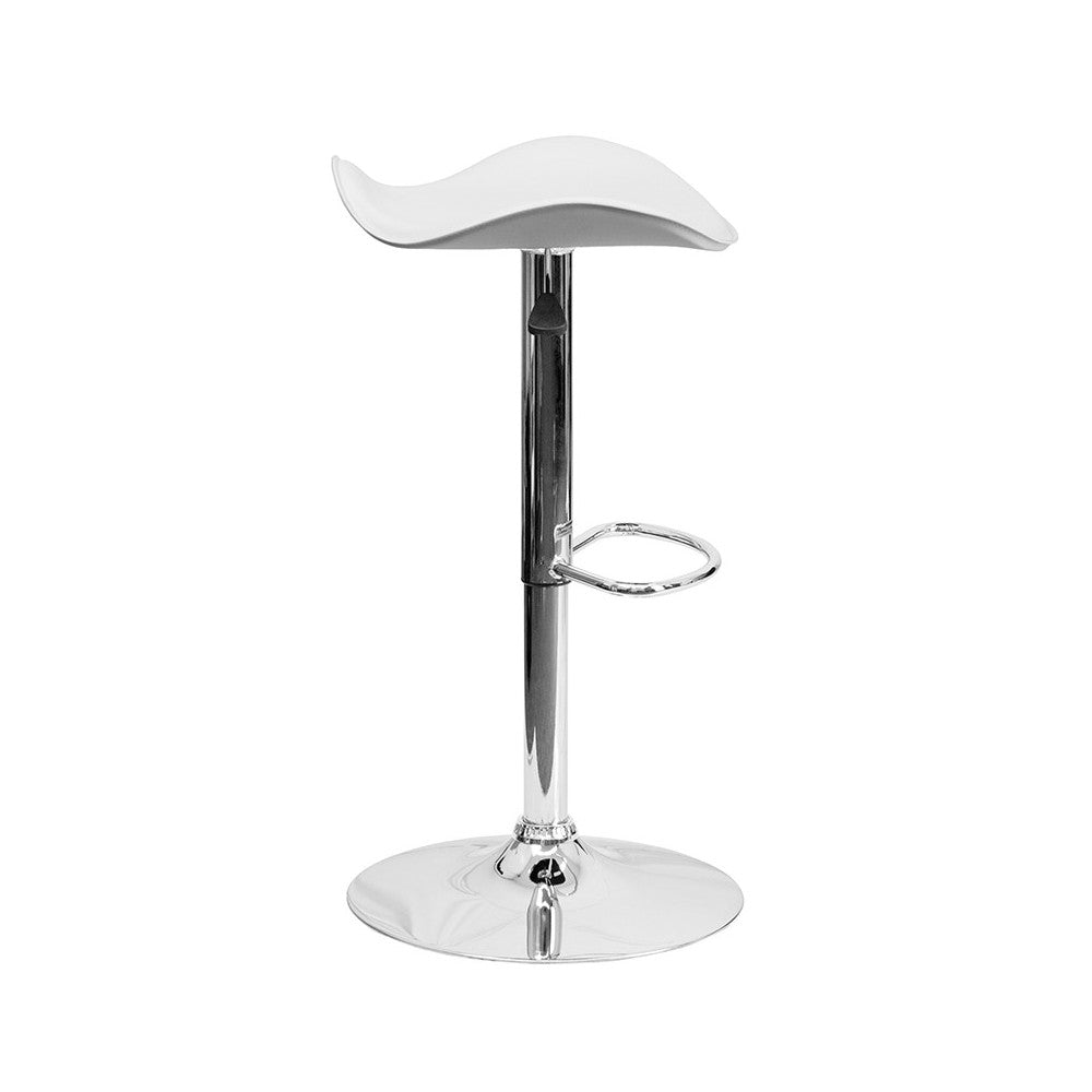 Contemporary White Vinyl Adjustable Height Barstool with Wavy Seat and Chrome Base