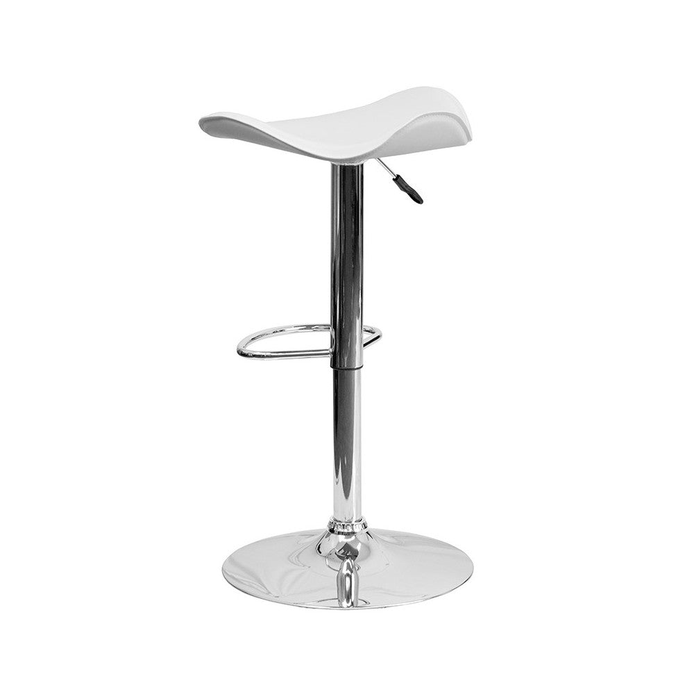 Contemporary White Vinyl Adjustable Height Barstool with Wavy Seat and Chrome Base