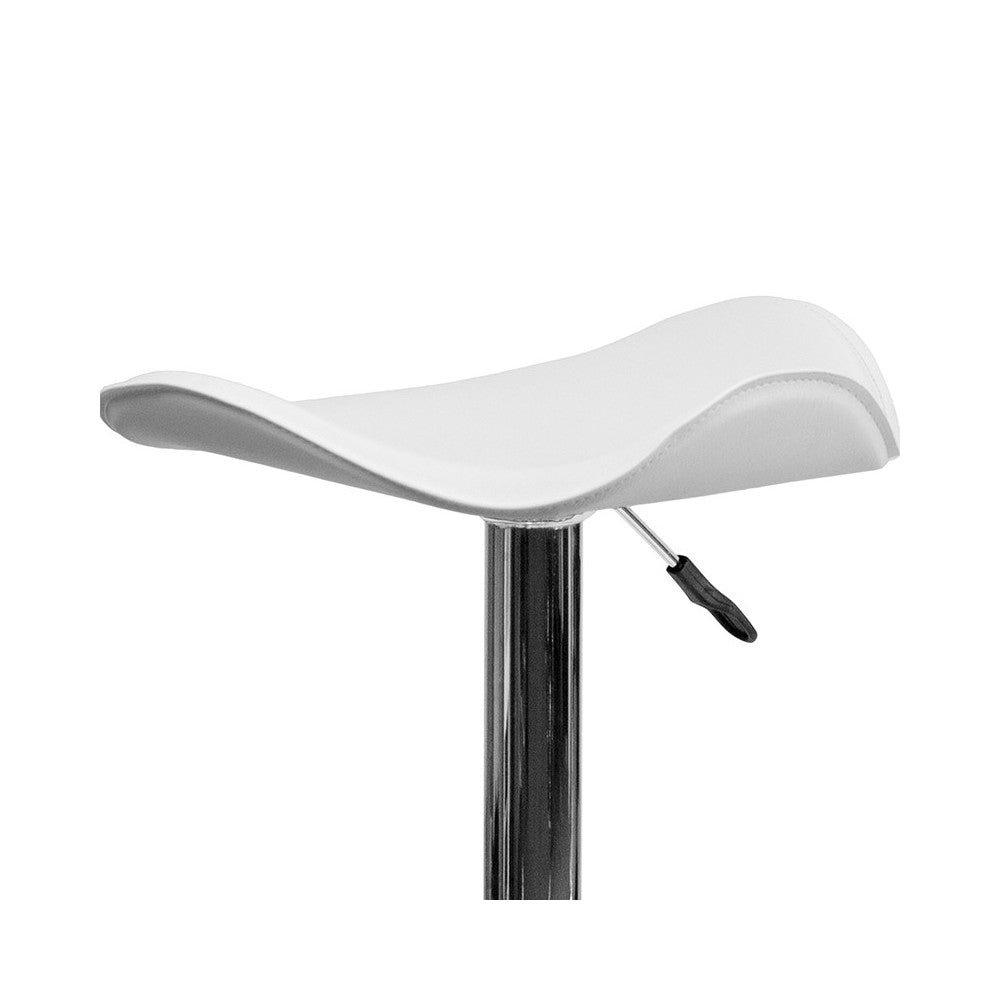 Contemporary White Vinyl Adjustable Height Barstool with Wavy Seat and Chrome Base