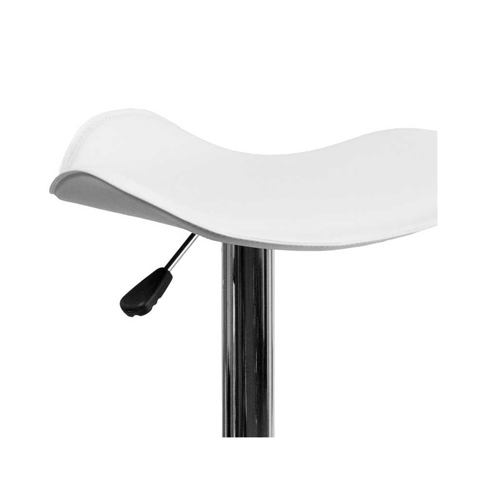 Contemporary White Vinyl Adjustable Height Barstool with Wavy Seat and Chrome Base