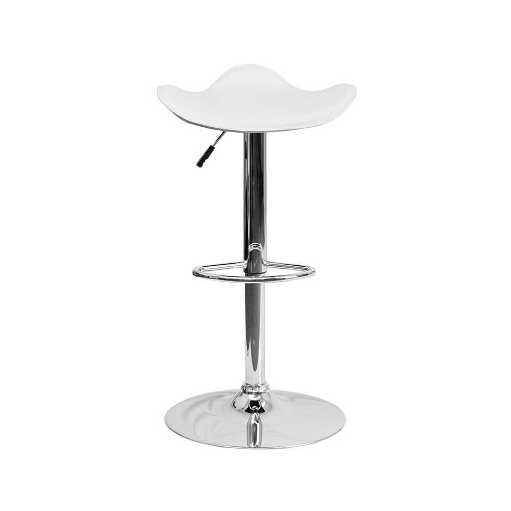 Contemporary White Vinyl Adjustable Height Barstool with Wavy Seat and Chrome Base