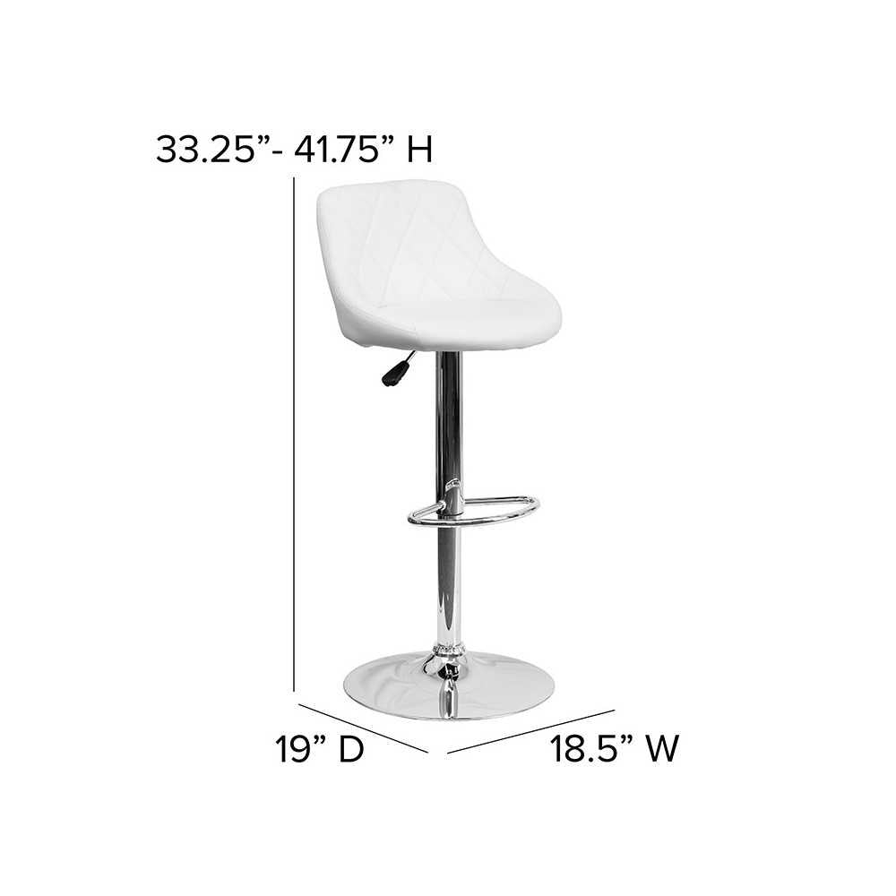 Contemporary White Vinyl Bucket Seat Adjustable Height Barstool with Diamond Pattern Back and Chrome Base