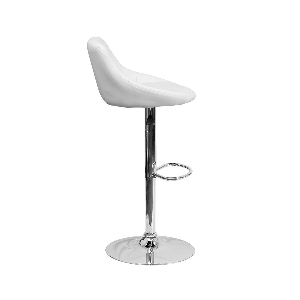 Contemporary White Vinyl Bucket Seat Adjustable Height Barstool with Diamond Pattern Back and Chrome Base