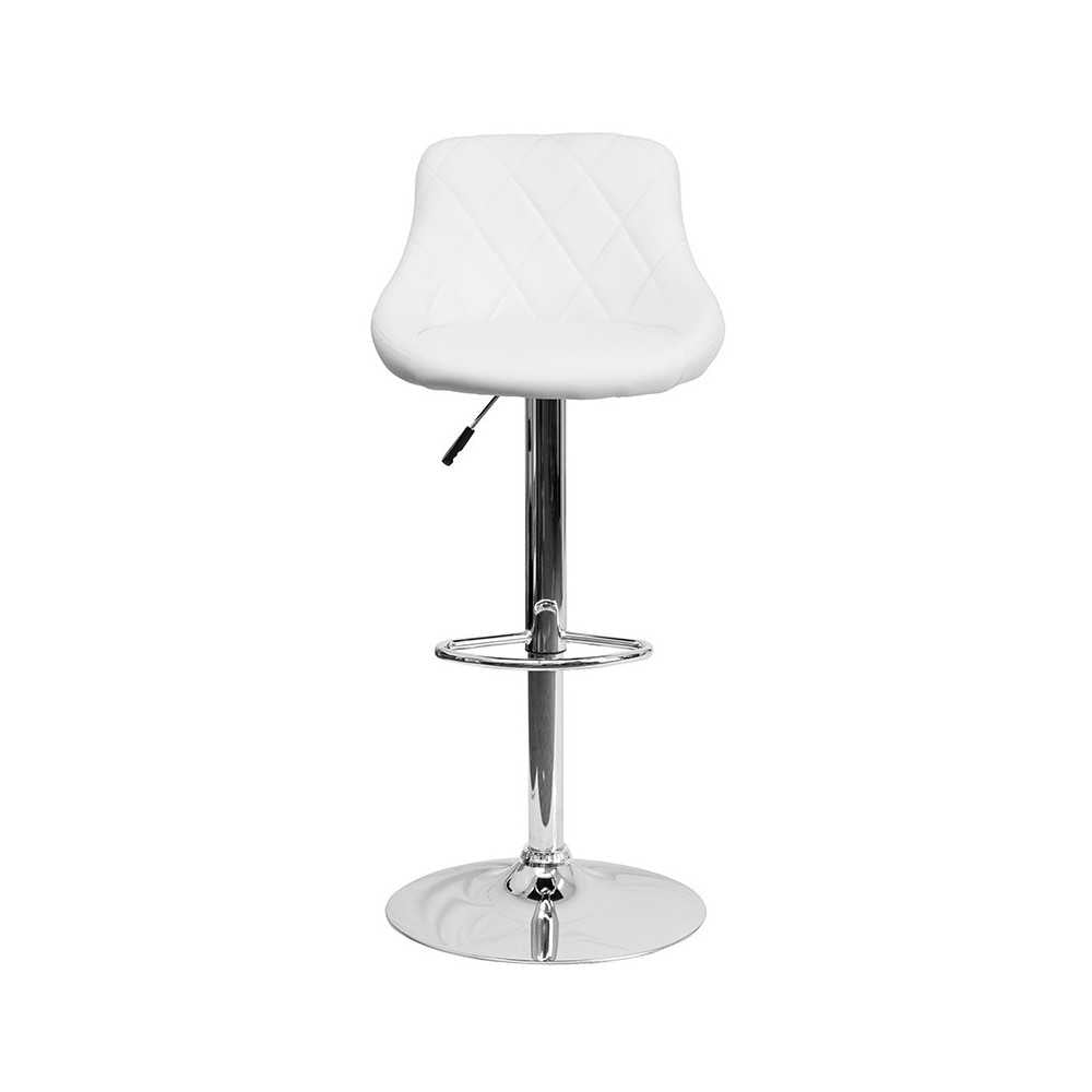 Contemporary White Vinyl Bucket Seat Adjustable Height Barstool with Diamond Pattern Back and Chrome Base