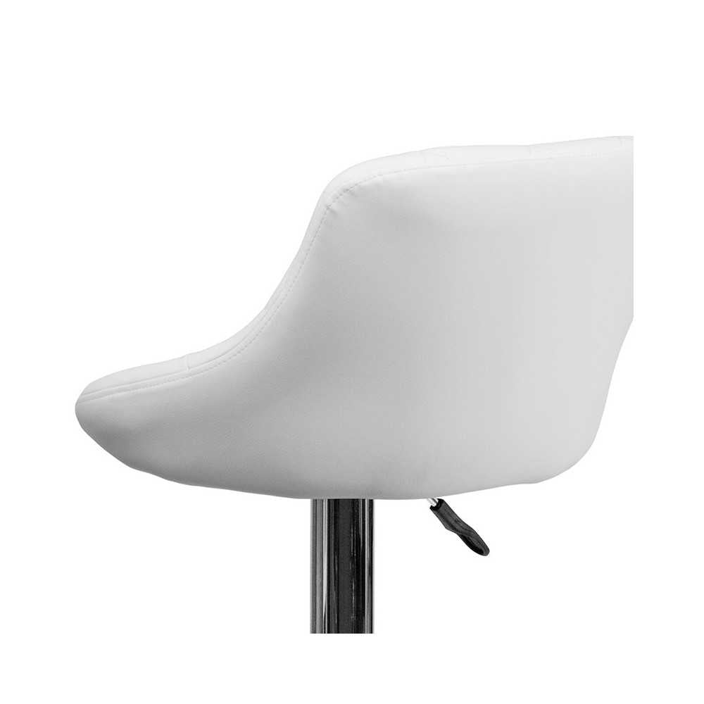 Contemporary White Vinyl Bucket Seat Adjustable Height Barstool with Diamond Pattern Back and Chrome Base