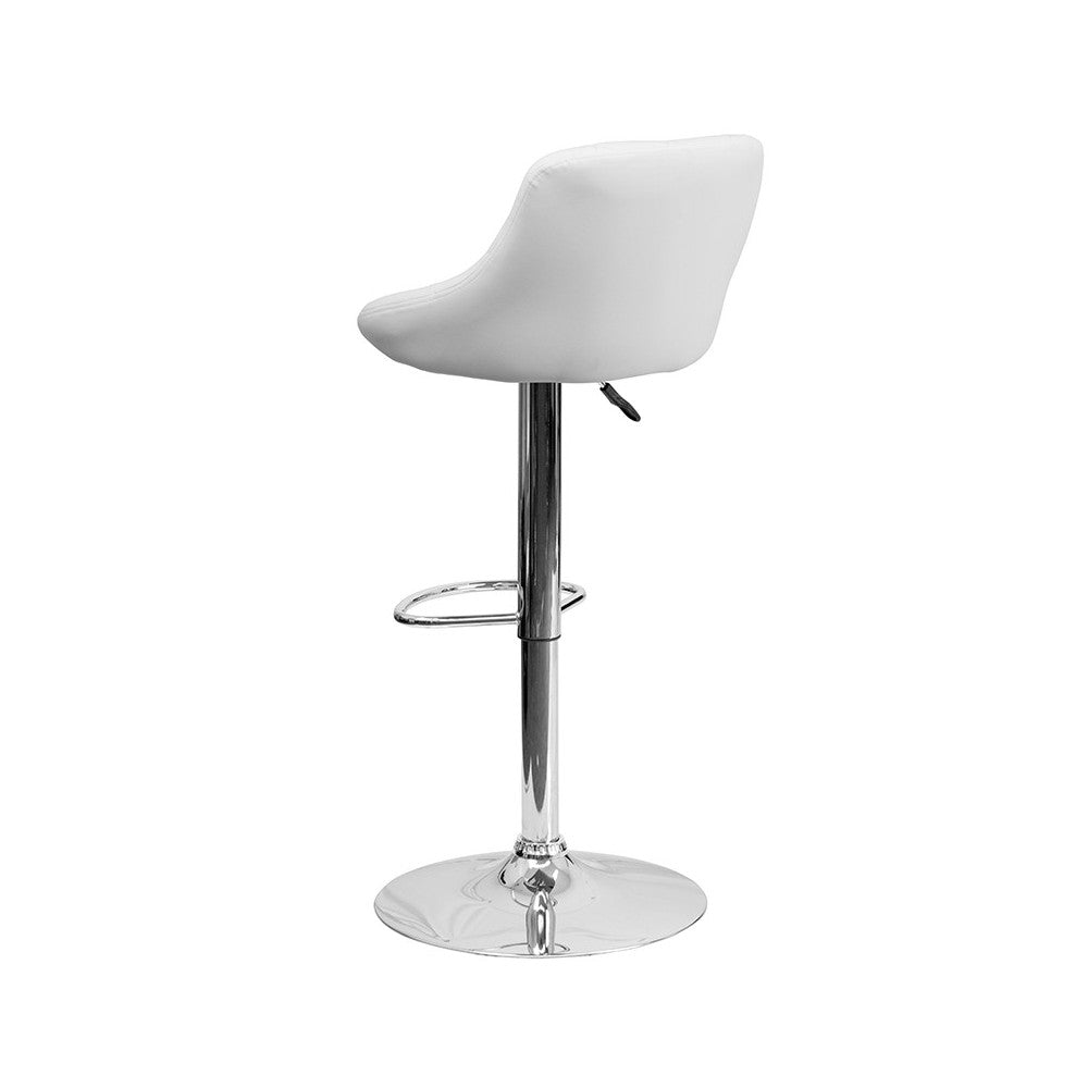 Contemporary White Vinyl Bucket Seat Adjustable Height Barstool with Diamond Pattern Back and Chrome Base