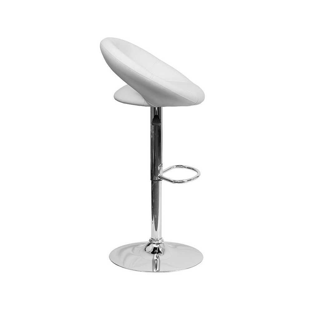 Contemporary White Vinyl Rounded Orbit-Style Back Adjustable Height Barstool with Chrome Base