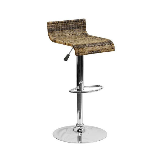 Contemporary Wicker Adjustable Height Barstool with Waterfall Seat and Chrome Base