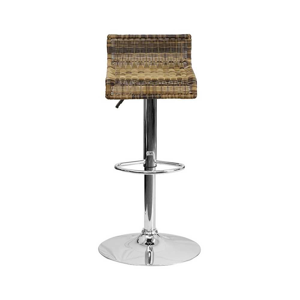 Contemporary Wicker Adjustable Height Barstool with Waterfall Seat and Chrome Base