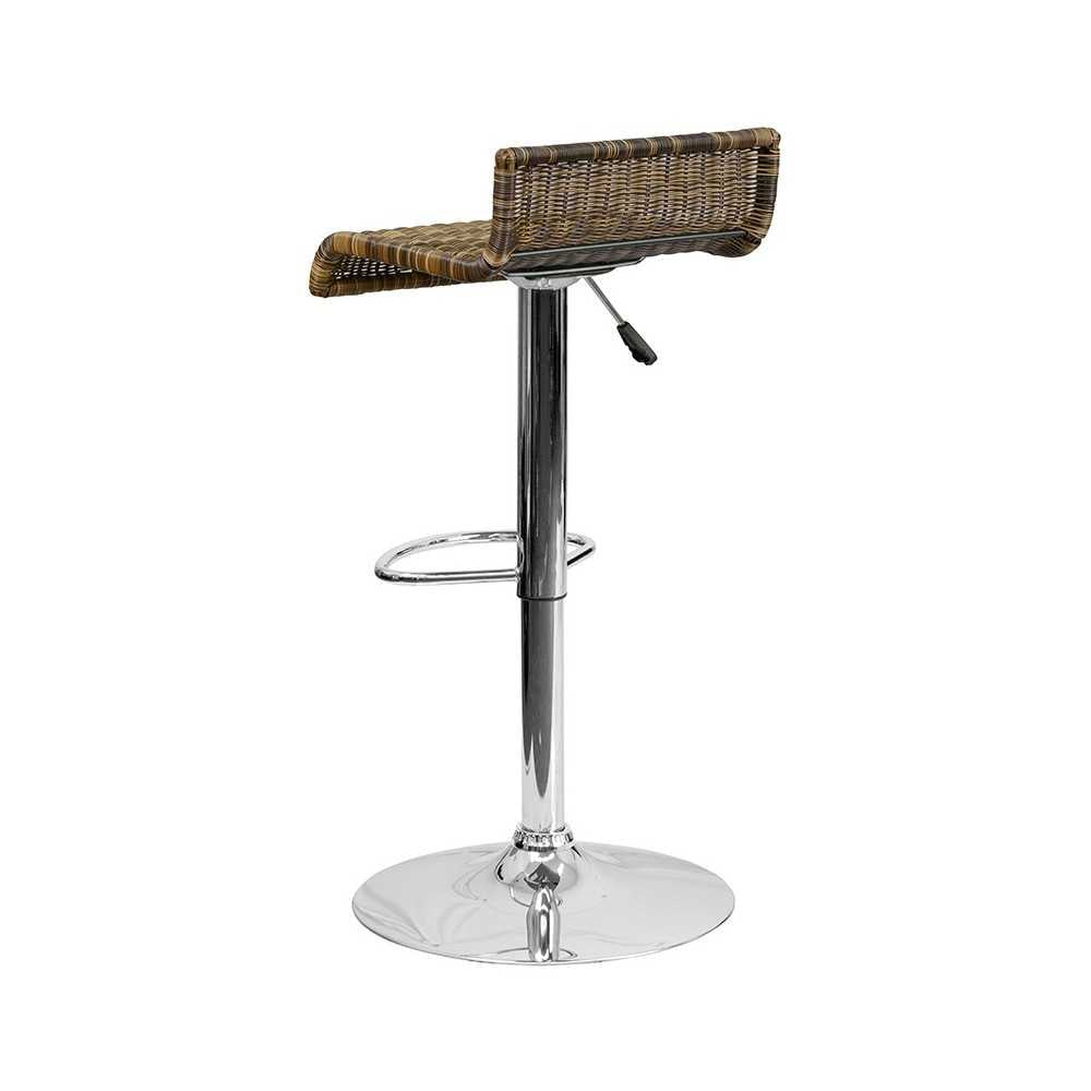 Contemporary Wicker Adjustable Height Barstool with Waterfall Seat and Chrome Base