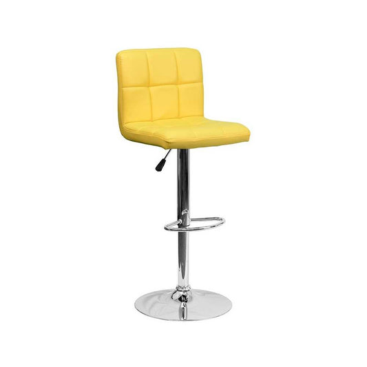 Contemporary Yellow Quilted Vinyl Adjustable Height Barstool with Chrome Base