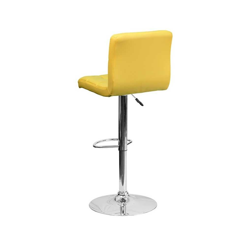 Contemporary Yellow Quilted Vinyl Adjustable Height Barstool with Chrome Base