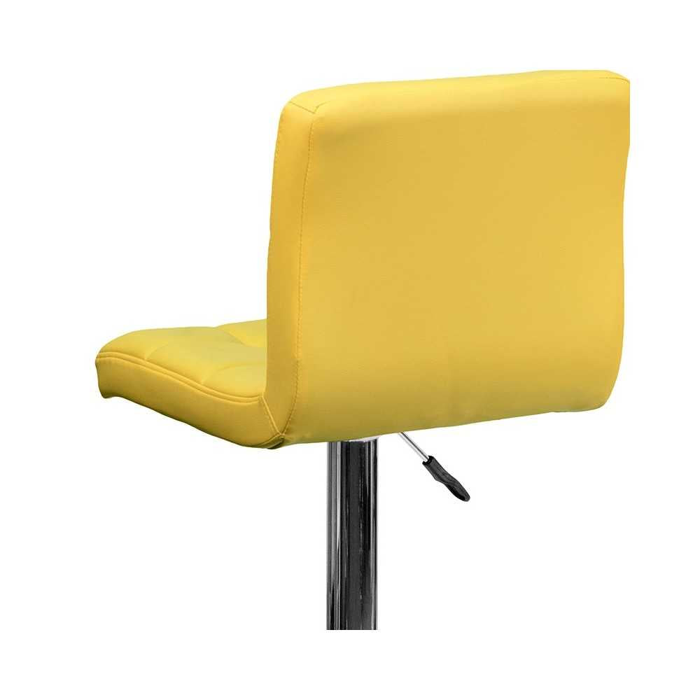 Contemporary Yellow Quilted Vinyl Adjustable Height Barstool with Chrome Base