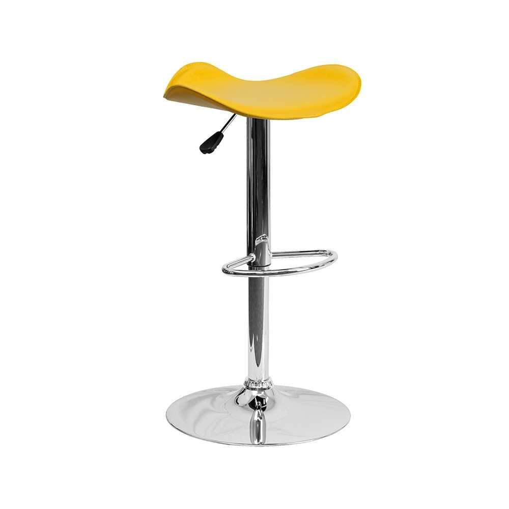 Contemporary Yellow Vinyl Adjustable Height Barstool with Wavy Seat and Chrome Base