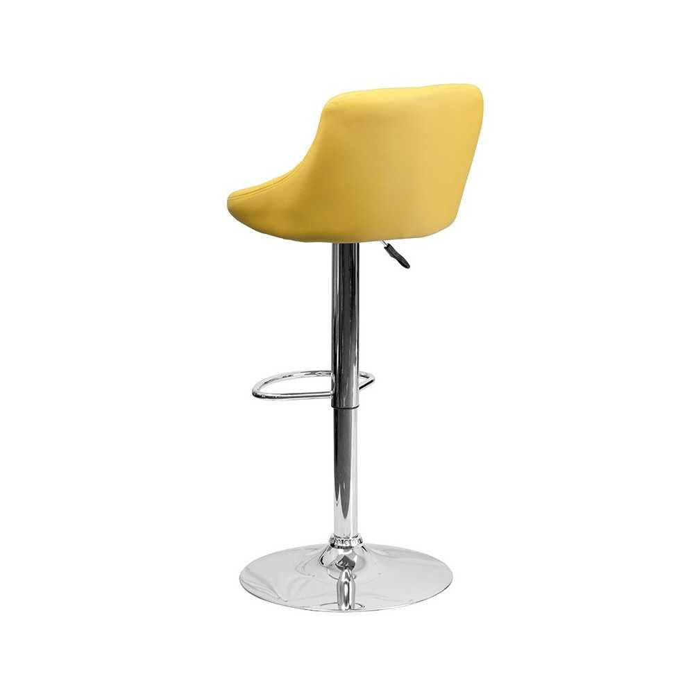 Contemporary Yellow Vinyl Bucket Seat Adjustable Height Barstool with Diamond Pattern Back and Chrome Base