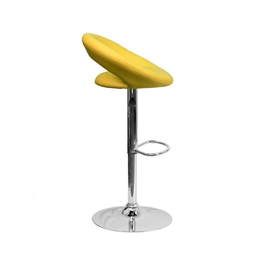 Contemporary Yellow Vinyl Rounded Orbit-Style Back Adjustable Height Barstool with Chrome Base