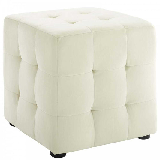Contour Tufted Cube Performance Velvet Ottoman, Ivory