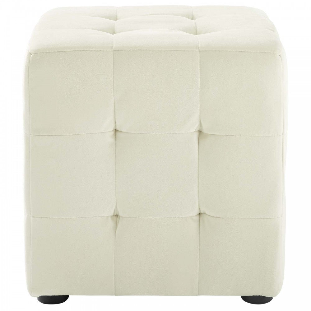 Contour Tufted Cube Performance Velvet Ottoman, Ivory