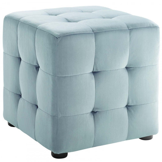 Contour Tufted Cube Performance Velvet Ottoman, Light Blue