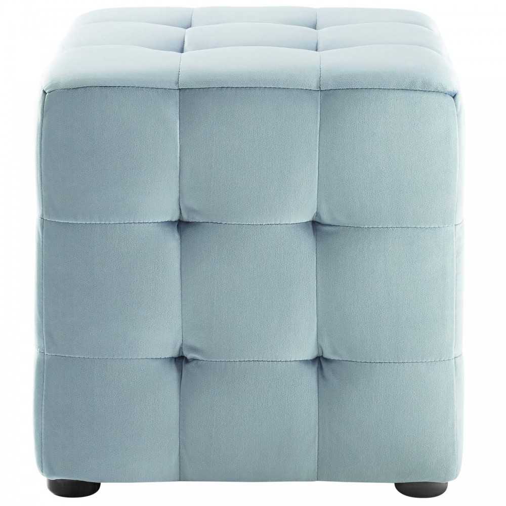 Contour Tufted Cube Performance Velvet Ottoman, Light Blue