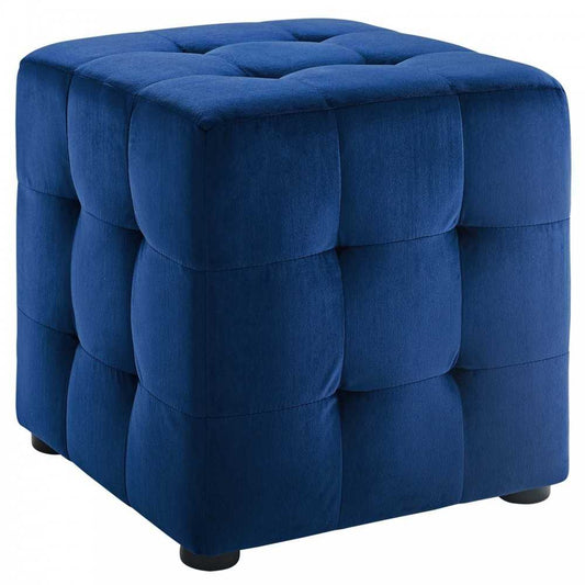 Contour Tufted Cube Performance Velvet Ottoman, Navy