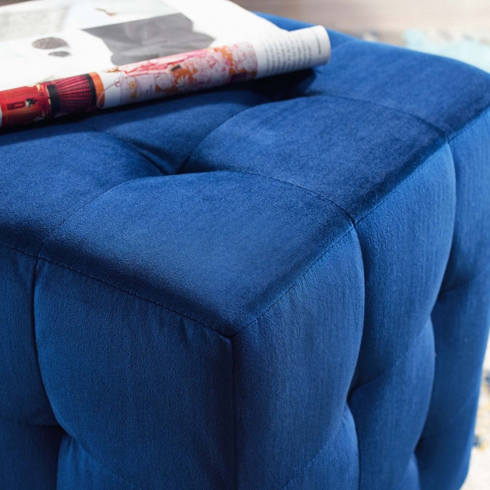 Contour Tufted Cube Performance Velvet Ottoman, Navy
