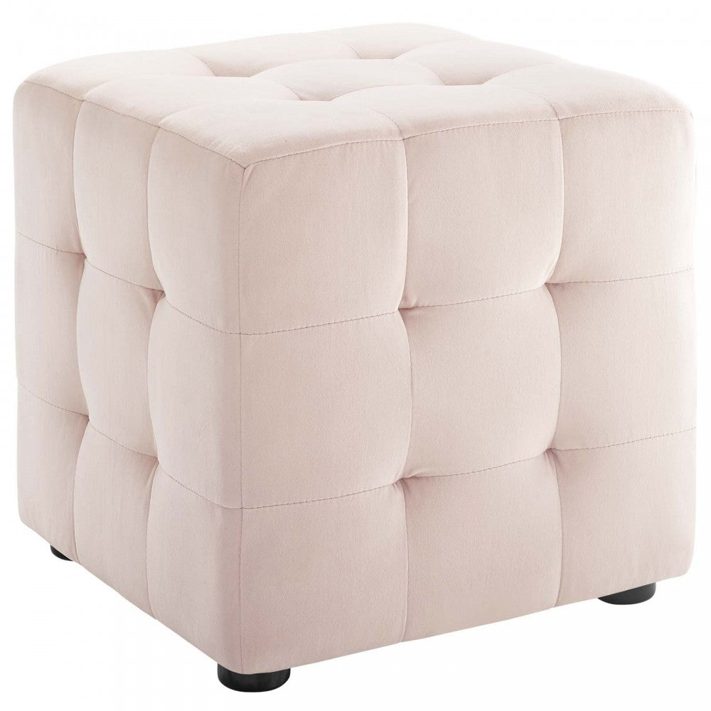 Contour Tufted Cube Performance Velvet Ottoman, Pink