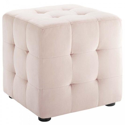 Contour Tufted Cube Performance Velvet Ottoman, Pink