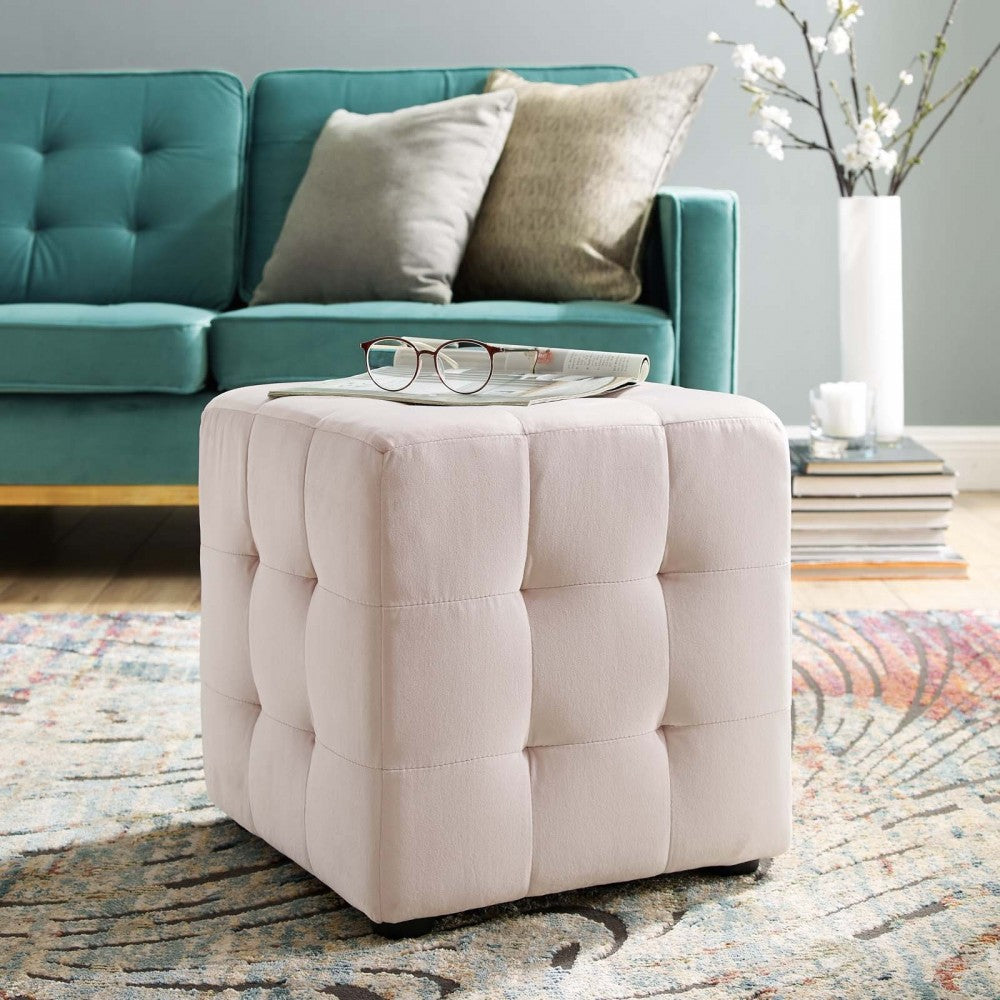 Contour Tufted Cube Performance Velvet Ottoman, Pink