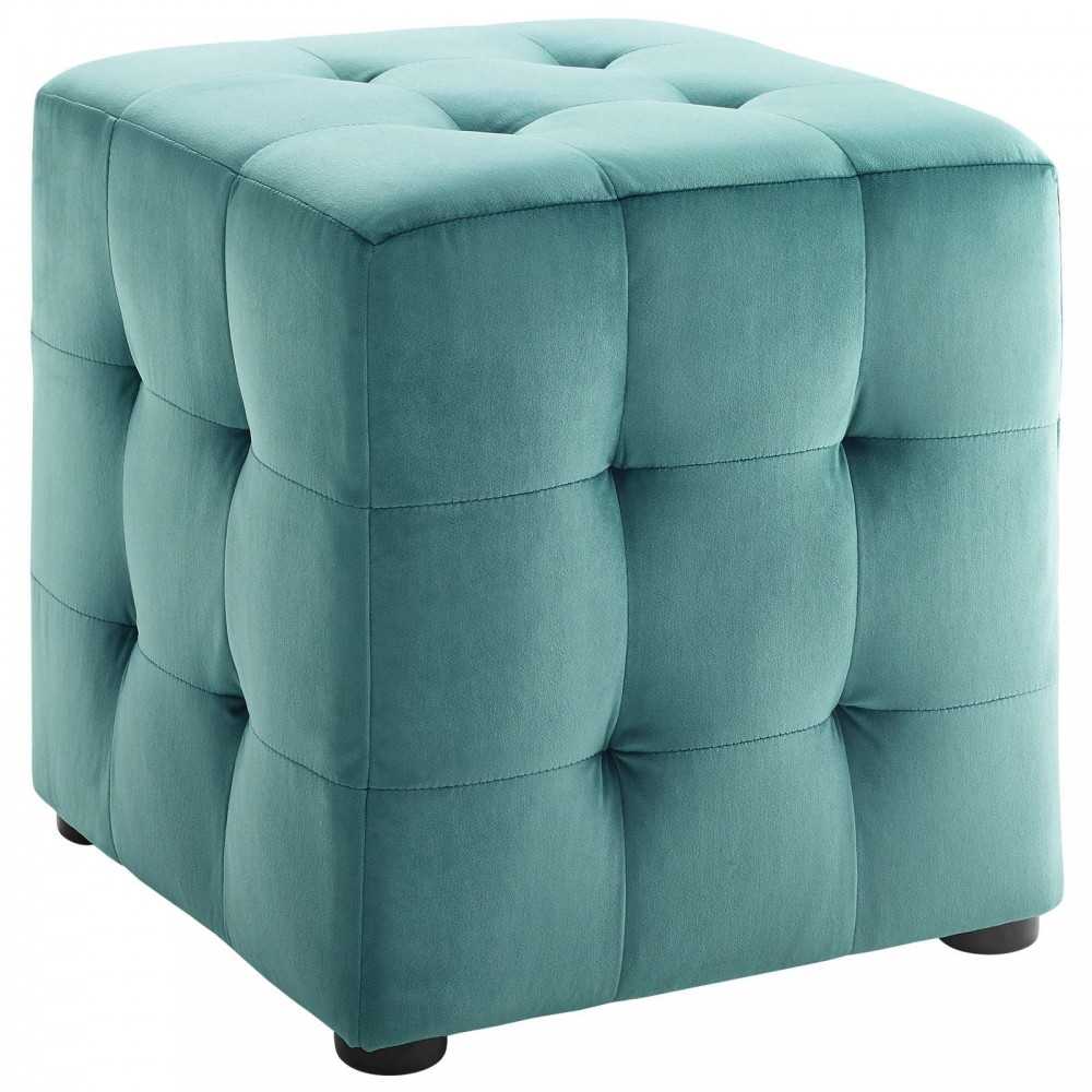 Contour Tufted Cube Performance Velvet Ottoman, Teal