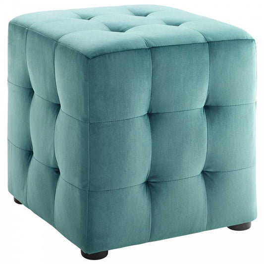Contour Tufted Cube Performance Velvet Ottoman, Teal