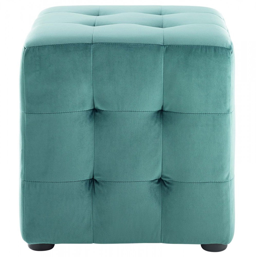 Contour Tufted Cube Performance Velvet Ottoman, Teal