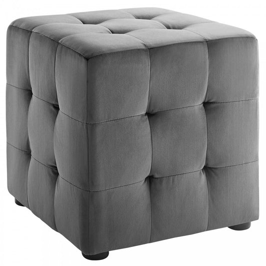Contour Tufted Cube Performance Velvet Ottoman, Gray