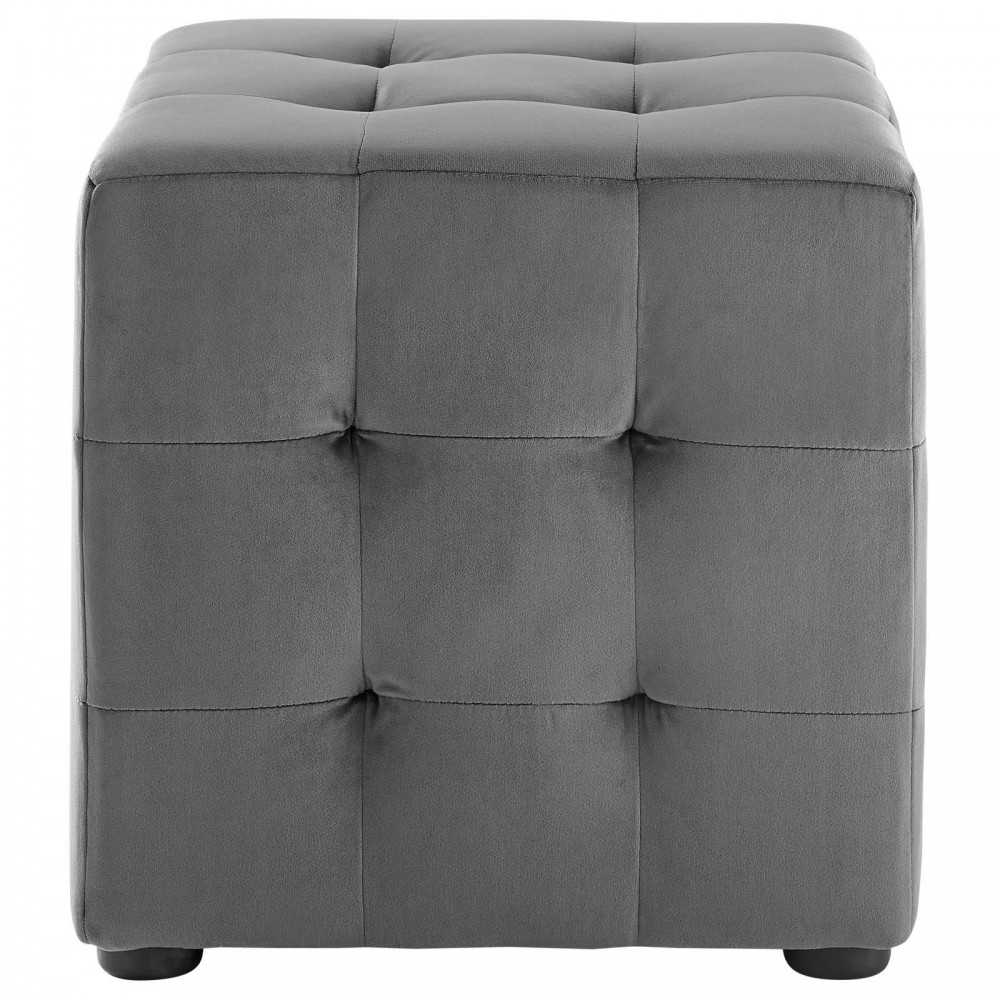 Contour Tufted Cube Performance Velvet Ottoman, Gray