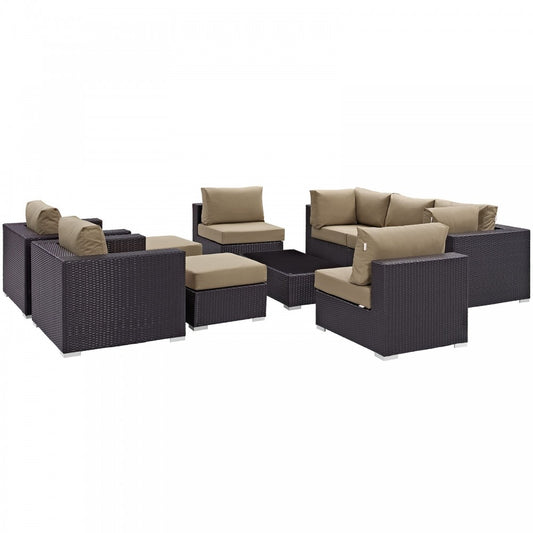 Convene 10 Piece Outdoor Patio Sectional Set, Espresso Mocha