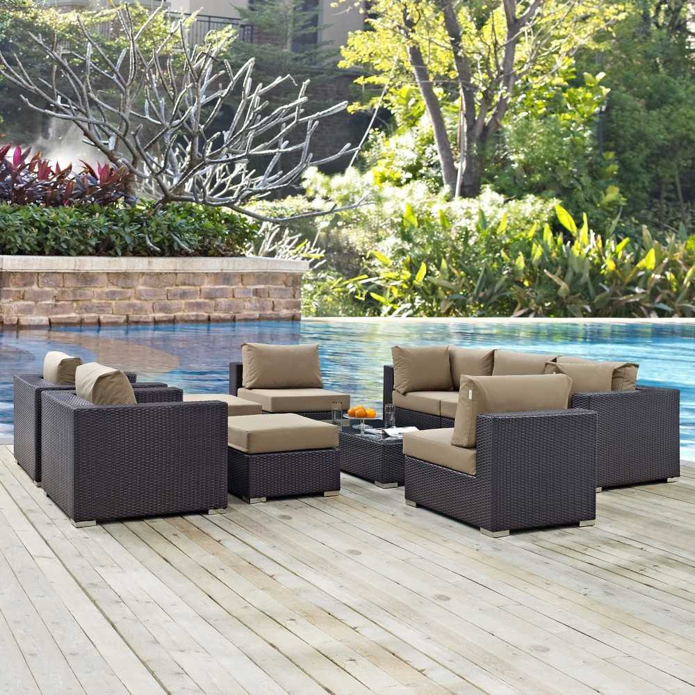 Convene 10 Piece Outdoor Patio Sectional Set, Espresso Mocha